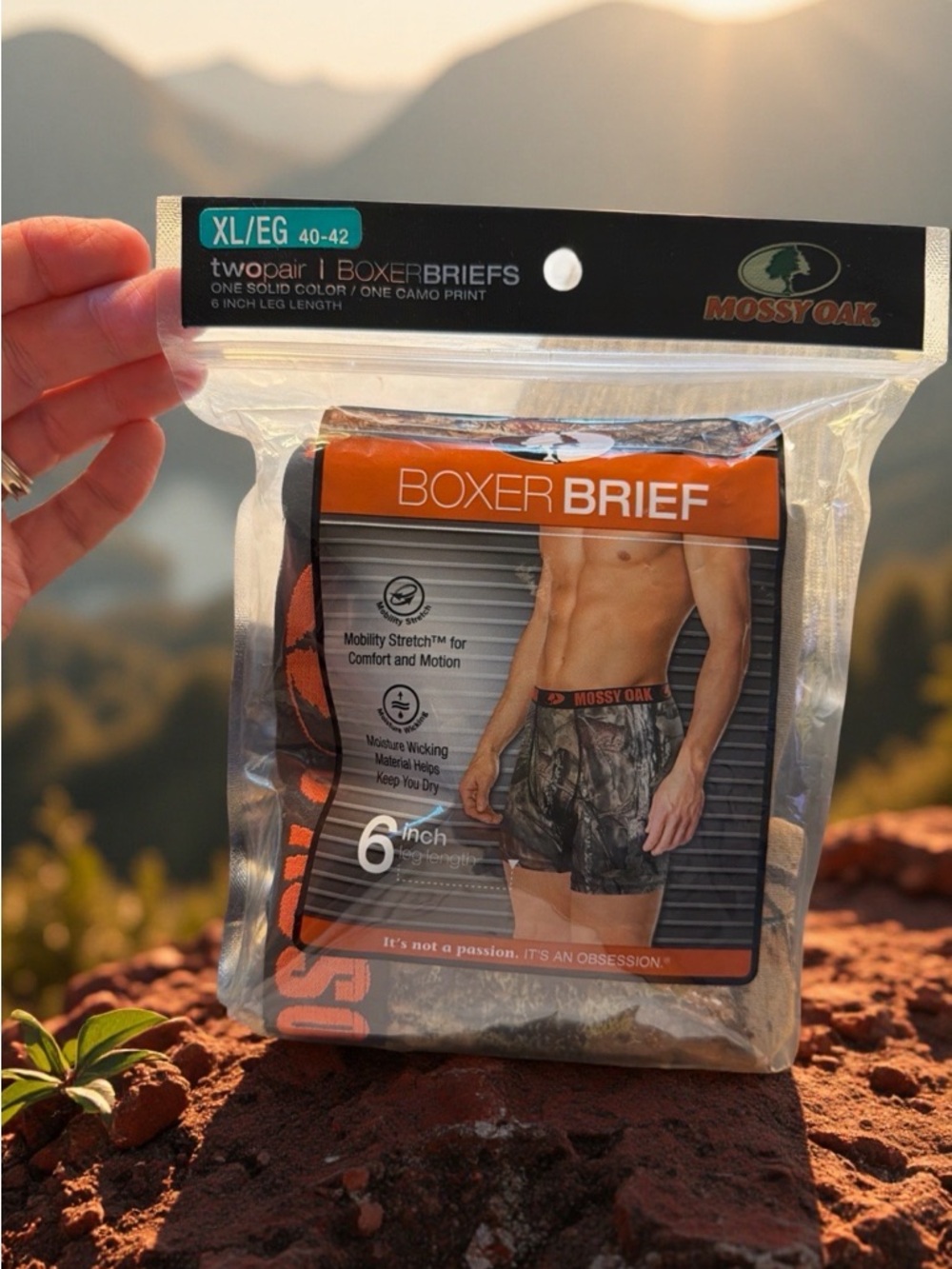 Mossy Oak Camo Boxer Brief 6'' thigh length Moisture Wicking XL (40-42) NWT